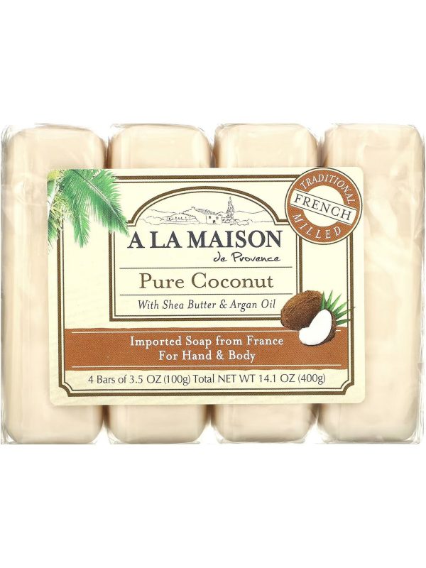 A La Maison de Provence, Pure Coconut Bar Soap Value Pack, 4 Bars Fashion