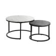 Set of 2 Coffee Table Round Marble Nesting Side End Table Furniture For Discount