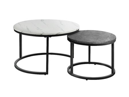 Set of 2 Coffee Table Round Marble Nesting Side End Table Furniture For Discount