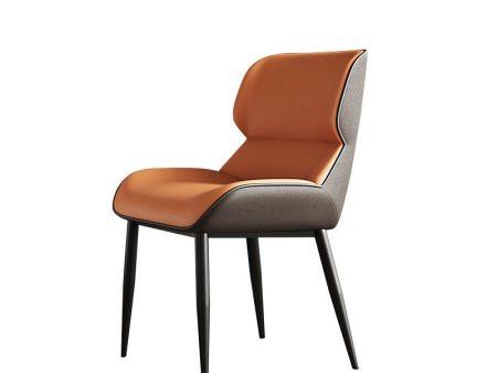 Orange Brown Italian Minimal List Dining Chairs PU Retro Chair Cafe Kitchen Modern Metal Legs x2 on Sale