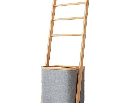 Wall Leaning Ladder Shelf with Laundry Basket Clothes Hamper Bath Towel Rack in Grey Discount