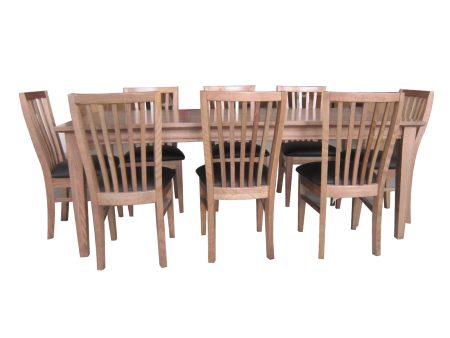 Fairmont 9pc Set 210cm Dining Table Chair PU Leather Seat Slat Back Oak Wood Online