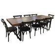 Rustica 9pc Dining Set 240cm Table 8 Chair Solid Timber Wood Seat Black For Discount