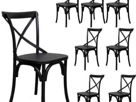 Rustica 8pc Set Dining Chair X-Back Solid Timber Wood Seat Black Cheap