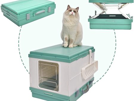 XL Portable Cat Toilet Litter Box Tray Foldable House | with Handle and Scoop, Green Sale