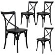 Rustica 4pc Set Dining Chair X-Back Solid Timber Wood Seat Black Discount