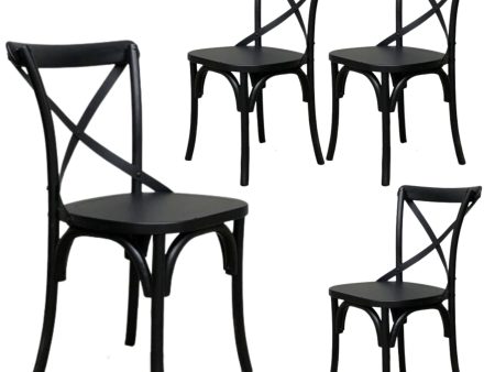 Rustica 4pc Set Dining Chair X-Back Solid Timber Wood Seat Black Discount