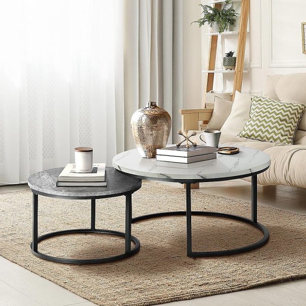 Set of 2 Coffee Table Round Marble Nesting Side End Table Furniture For Discount