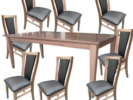 Fairmont 9pc Set 210cm Dining Table Chair PU Leather Seat Padded Back Oak Wood Online Hot Sale