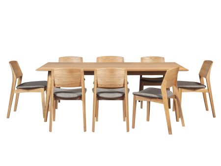 Emilio 9pc 210cm Dining Table Set Fabric Chair Solid Ash Wood Oak Fashion