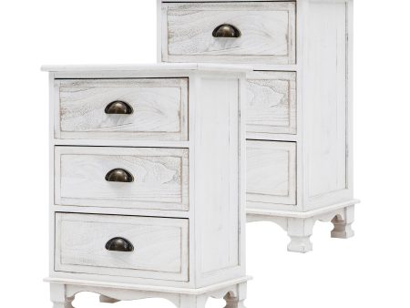 2X Bedside Table 3 Drawer Vintage Side Table Storage Cabinet Bedroom CLARA WHITE Fashion