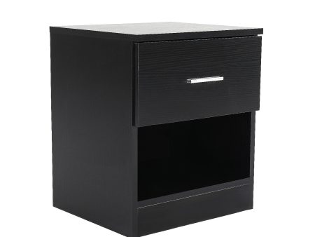 Bedside Table Side Storage Cabinet Nightstand Bedroom 1 Drawer 1 Shelf ELLA - BLACK Fashion