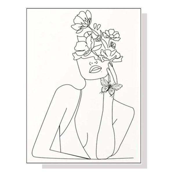 70cm x 100cm | Line Art Girl White Frame Canvas Wall Art Online Hot Sale