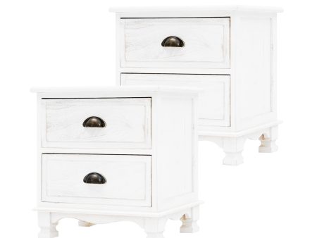 2X Bedside Table 2 Drawer Vintage Side Table Storage Cabinet Bedroom LYDIA WHITE Supply