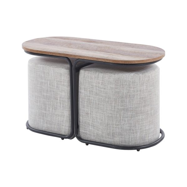 3 Piece Set Coffee Table & Ottoman Wood Side End Table Industrial - CREAM Online Hot Sale