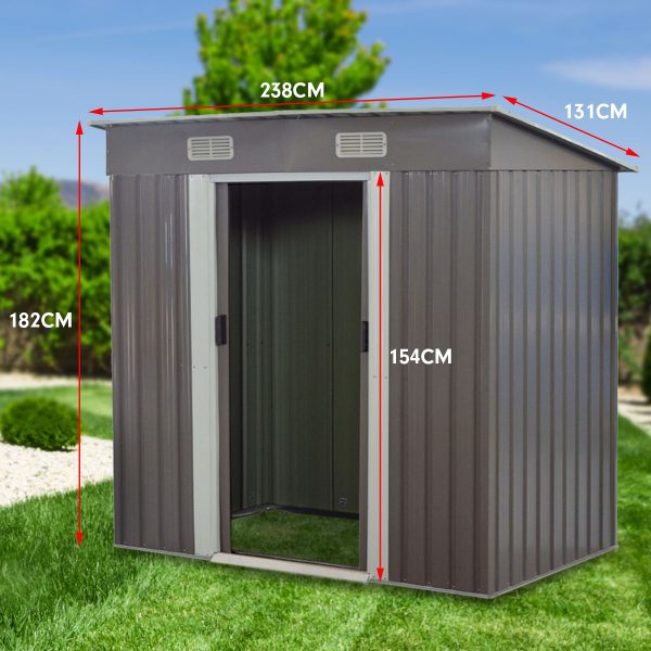 4ft x 8ft Garden Shed with Base | Flat Roof | Outdoor Storage | Grey Online Hot Sale