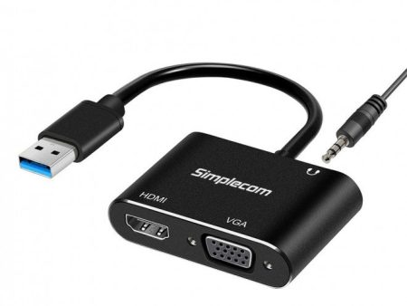 SIMPLECOM USB to HDMI & VGA Video Card Adapter | with 3.5mm Audio For Discount