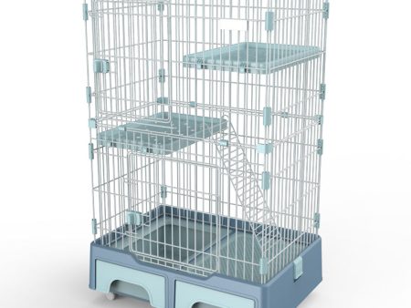 134 cm Blue Pet 3 Level Cat Cage House | Includes Litter Tray and Storage Box Online Hot Sale