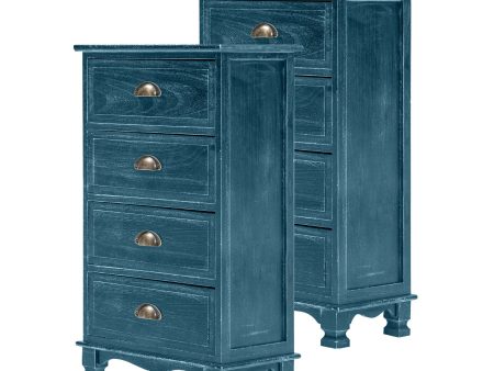 2X Bedside Table 4 Drawer Vintage Side Table Storage Cabinet Bedroom ADELINE BLUE For Cheap