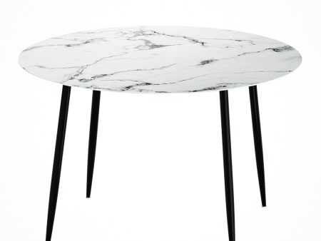 Artiss Round Wooden Dining Table with Marble Effect Metal Legs (110CM, White) Online now