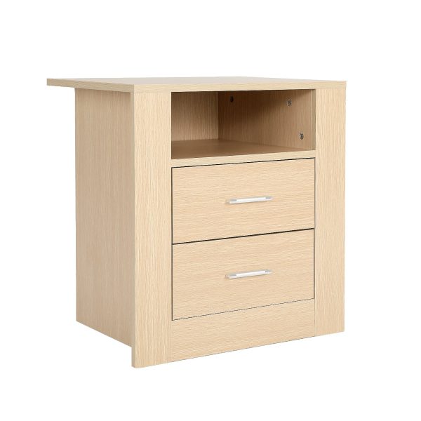 Bedside Table Side Storage Cabinet Nightstand Bedroom 2 Drawer 1 Shelf ZURI OAK Online Hot Sale