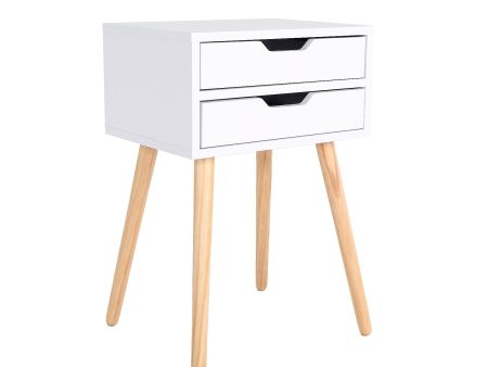 Bedside Table 2 Drawer Wood Leg Storage Cabinet Nightstand SUZY WHITE Fashion