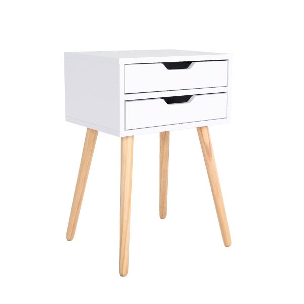 Bedside Table 2 Drawer Wood Leg Storage Cabinet Nightstand SUZY WHITE Fashion