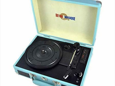 Bluetooth Suitcase Style Record Player - Turquoise For Discount