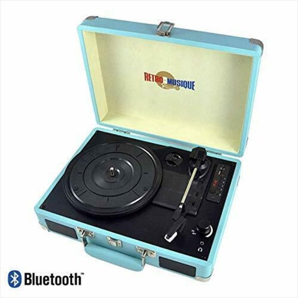 Bluetooth Suitcase Style Record Player - Turquoise For Discount