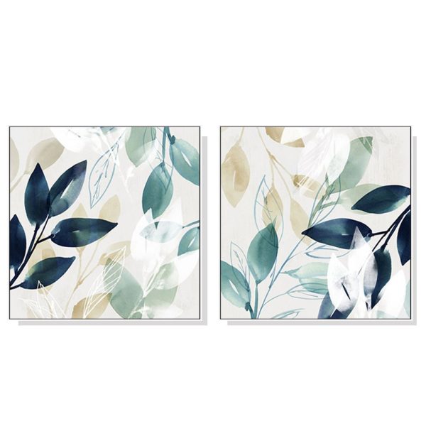 White Frame Canvas Wall Art | 2 Sets | 70cmx70cm | Watercolor Leaves Online now