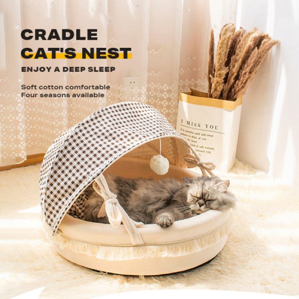 Pet Cat Calming Bed Cuddle Soft Warm Plush Cave Sleeping Nest Tent | Cozy Retreat for Cats Online