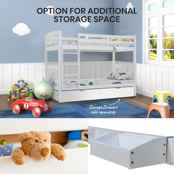 Kingston Slumber Wooden Kids Bunk Bed Frame with Modular Design (White) For Cheap