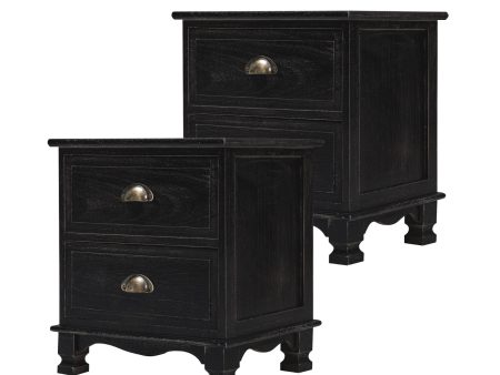 2X Bedside Table 2 Drawer Vintage Side Table Storage Cabinet Bedroom LYDIA BLACK Sale