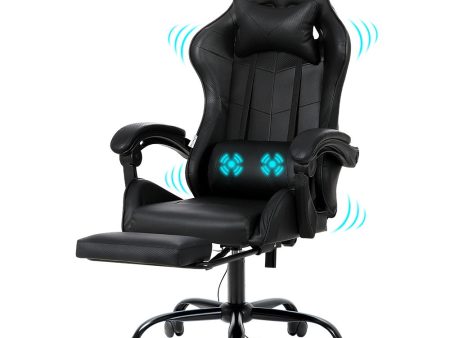 Black Massage Gaming Recliner Leather Office Chair with Footrest on Sale