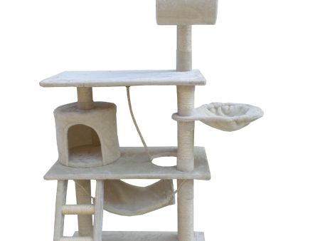 140cm Cat Scratching Post Tree with Ladder & Hammock - Beige | Premium Cat Playground Online Hot Sale