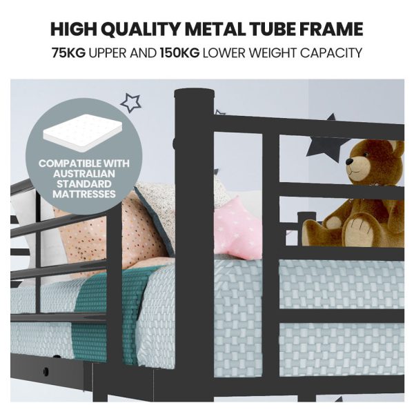 Kingston Slumber Metal Single over Double Bunk Bed Frame (Dark Matte Grey) Supply