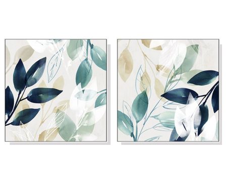 60cm x 60cm | Watercolour style leaves | 2 Sets | White Frame | Canvas Wall Art Online Sale