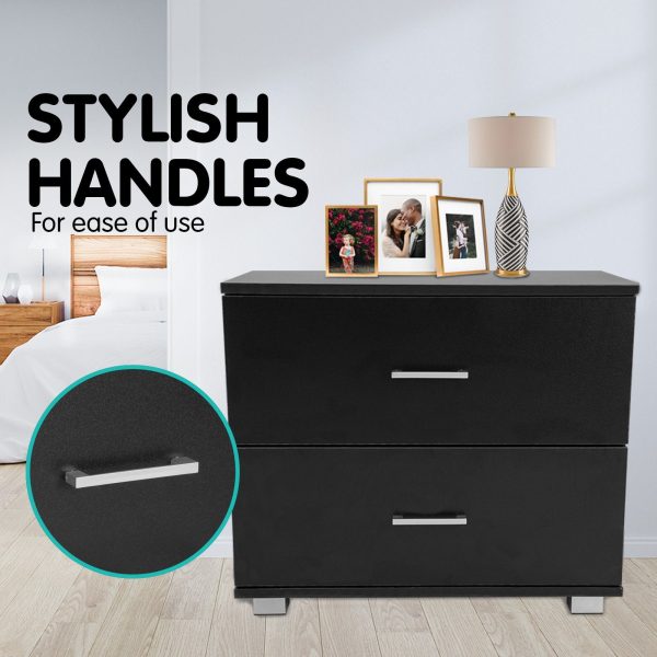 Sarantino Bedside Table Cabinet Storage Chest with 2 Drawers (Black) Supply