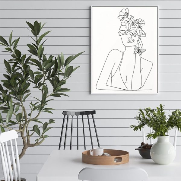 70cm x 100cm | Line Art Girl White Frame Canvas Wall Art Online Hot Sale