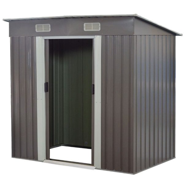 4ft x 8ft Garden Shed with Base | Flat Roof | Outdoor Storage | Grey Online Hot Sale