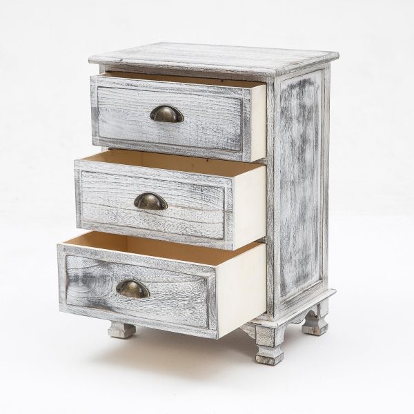 2X Bedside Table 3 Drawer Vintage Side Table Storage Cabinet Bedroom CLARA GREY For Discount