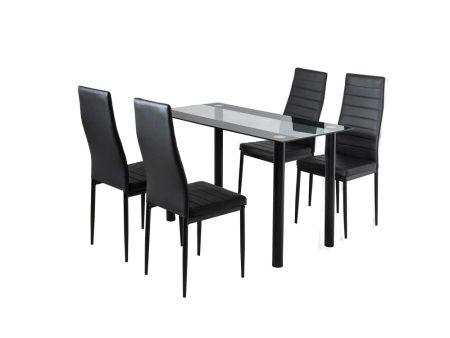 5PC Indoor Dining Table and Chairs Set | Glass & Leather | Mix Black Hot on Sale