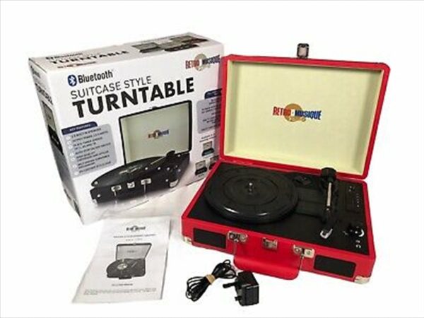 Bluetooth Suitcase Style Record Player - Red For Discount