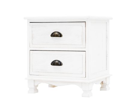 Bedside Table 2 Drawer Vintage Side Table Storage Cabinet Bedroom LYDIA WHITE Hot on Sale