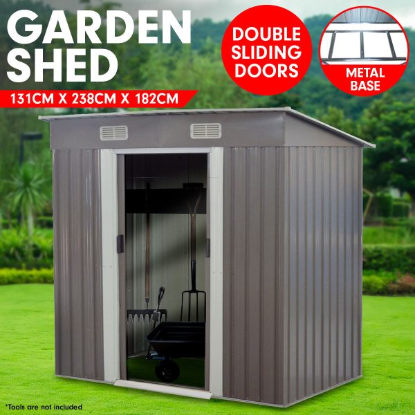 4ft x 8ft Garden Shed with Base | Flat Roof | Outdoor Storage | Grey Online Hot Sale