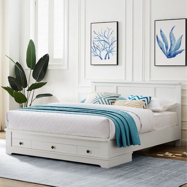 Margaux Coastal Lifestyle Bedframe with Storage Drawers (King, White) Online now