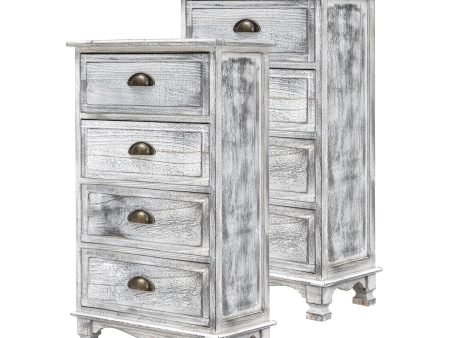 2X Bedside Table 4 Drawer Vintage Side Table Storage Cabinet Bedroom ADELINE GREY Cheap