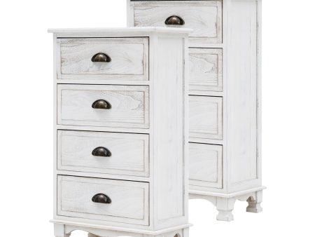 2X Bedside Table 4 Drawer Vintage Side Table Storage Cabinet Bedroom ADELINE WHITE Supply